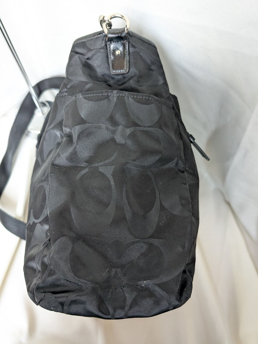 Coach Black Signature Weekender / Diaper Nylon Bag Tote Bag F77577 - Picture 4 of 16